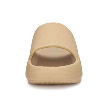 welltree Slides for Women Men Pillow Slippers Non-Slip Bathroom Shower Sandals Soft Thick Sole Indoor and Outdoor Slides,Khaki,7.5-8.5 Women/6-7 Men