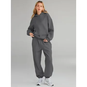 AUTOMET Sweatsuits Women 2 Piece Outfit Lounge Two Piece Sets Fall Fashion 2025 Tracksuits Oversized Sweatshirt and Sweatpants Casual Teen Girls Clothing BlackGrey S