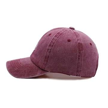 Unisex Vintage Washed Distressed Baseball Cap Twill Adjustable Dad Hat (Purplish red)
