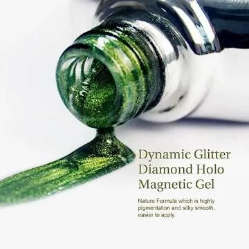 SAGEBIO Cat Eye Gel Nail Polish with Magnet Stick, 15ml Glitter Holographic Nail Polish, Magnetic Effect Gel for Home DIY Manicure Gift, Jelly Green