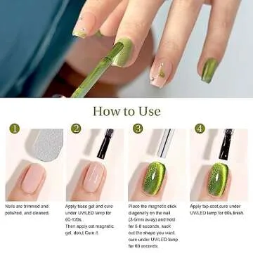 SAGEBIO Cat Eye Gel Nail Polish with Magnet Stick, 15ml Glitter Holographic Nail Polish, Magnetic Effect Gel for Home DIY Manicure Gift, Jelly Green