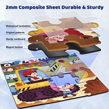 ZRCCOX Magnetic Puzzles for Kids Ages 4 5 6 7 8, Three Wooden Jigsaw Puzzles 48 Piece, Fire Truck Puzzles Book for Toddlers Puzzles Party Favors for Girls and Boys, Travel Games and Toys for Kids
