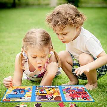 ZRCCOX Magnetic Puzzles for Kids Ages 4 5 6 7 8, Three Wooden Jigsaw Puzzles 48 Piece, Fire Truck Puzzles Book for Toddlers Puzzles Party Favors for Girls and Boys, Travel Games and Toys for Kids