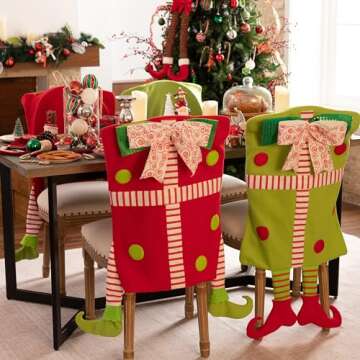 Valery Madelyn 2 Pack Delightful Elf Christmas Chair Covers with Elf Legs, Dining Chair Slipcovers R...