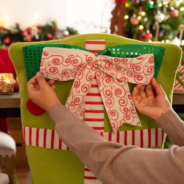 Valery Madelyn 2 Pack Delightful Elf Christmas Chair Covers with Elf Legs, Dining Chair Slipcovers Red Green White Chair Back Covers for Xmas Holiday Home Kitchen Decorations Dining Room, Office