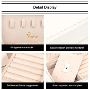 Voova Small Jewelry Organizer Box, Travel Jewelry Case for Women Teen Girls, Mini PU Leather Portable Jewellery Storage Boxes Holder with Smart Earrings Plate for Necklaces Rings Bracelets, White