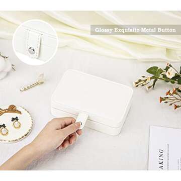 Voova Small Jewelry Organizer Box, Travel Jewelry Case for Women Teen Girls, Mini PU Leather Portable Jewellery Storage Boxes Holder with Smart Earrings Plate for Necklaces Rings Bracelets, White