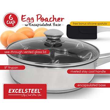 EXCELSTEEL Non Stick Easy Use Rust Resistant Home Kitchen Breakfast Brunch Induction Cooktop Egg Poa...