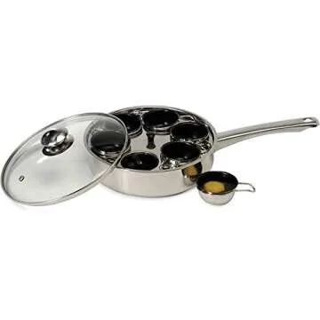 EXCELSTEEL Non Stick Easy Use Rust Resistant Home Kitchen Breakfast Brunch Induction Cooktop Egg Poacher, 6 Cup, Stainless Steel, Round