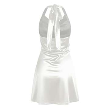ZAFUL Women Halterneck Satin Mini Dress - Sexy Cowl Neck Silky Party Cocktail Club Dress (White-Halt...
