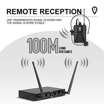 D Debra Audio AU400 Pro UHF 4 Channel Wireless Microphone System with Cordless Handheld Lavalier Hea...