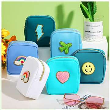 Zubebe 6 Pcs Preppy Patch Makeup Bags - Cute and Practical Nylon Pouches for Travel