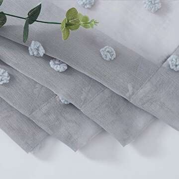 Metro Parlor Pom Pom Grey Sheer Curtains 95 Inches Long for Bedroom, Boho Decorative Rod Pocket Voile Window Drapes for Living Room Bedroom, 38" W 2 Panels