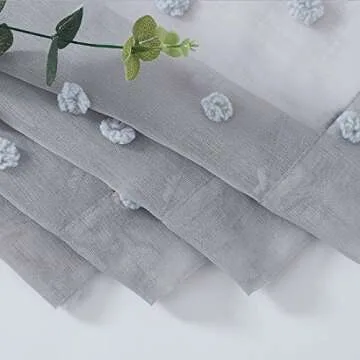 Metro Parlor Pom Pom Grey Sheer Curtains 95 Inches Long for Bedroom, Boho Decorative Rod Pocket Voile Window Drapes for Living Room Bedroom, 38" W 2 Panels