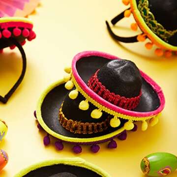 JOYIN 6 PCS Cinco De Mayo Fiesta Fabric Sombrero Headbands Party Costume for Fun Fiesta Hat Party Supplies, Luau Event Photo Props, Mexican Theme Decorations and Party Favors