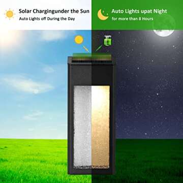 ARMXY Solar Outdoor Lights, Metal Seeded Glass Solar Fence Lights, Auto On/Off Waterproof Solar Wall Lights,Warm/Color Changing Light Solar Lights for Wall Fence Patio Yard Porch Garden Decor,4 Pack