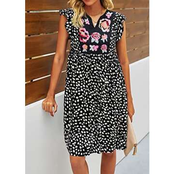 kirundo Womens 2021 Summer Leopard Mini Dress V Neck Bohemia Swing Dress Sleeveless Flowy Loose Badydoll Dress Black Medium