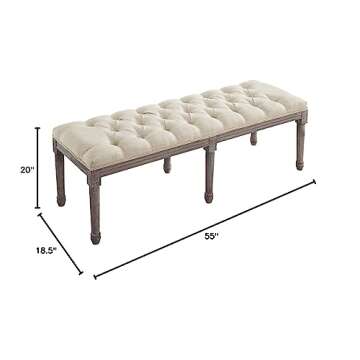 Modway Province French Vintage Upholstered Entryway Bench in Beige