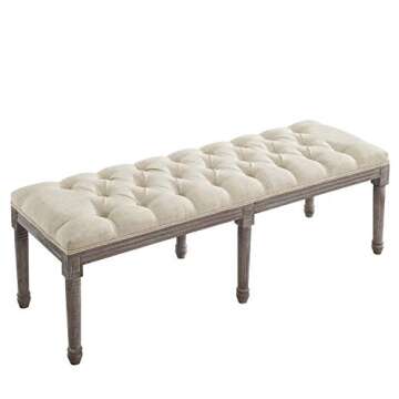 Modway Province French Vintage Upholstered Entryway Bench in Beige