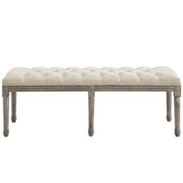 Modway Province French Vintage Upholstered Entryway Bench in Beige