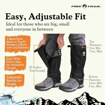 Pike Trail Adjustable Leg Gaiters - Lightweight Waterproof Gear