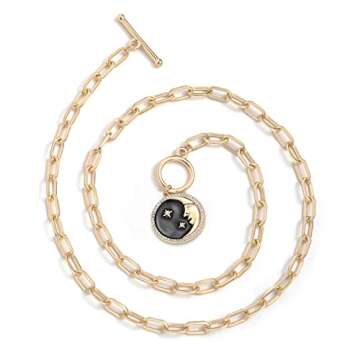 DoreenBeads Gold Paperclip Chain Necklace for Women-18K Gold Plated Man in the Moon Charm Pendant Toggle Paper Clip Chain Necklace for Women Celestial Jewelry Gifts 20"