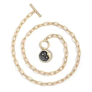 DoreenBeads Gold Paperclip Chain Necklace for Women-18K Gold Plated Man in the Moon Charm Pendant Toggle Paper Clip Chain Necklace for Women Celestial Jewelry Gifts 20"