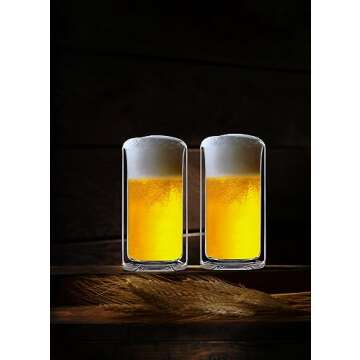 Sun's Tea 13oz Ultra Clear Strong Double Wall Thermal Insulated Highball Drinking Glasses for Beer, ...