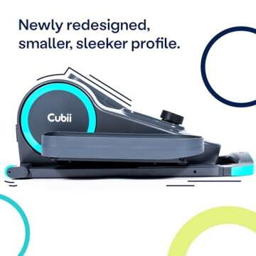 Cubii GO Aqua - Compact Whisper Quiet Under Desk Elliptical with LCD Monitor, Adjustable Resistance, Portable Design with Telescopic Handle & Wheels