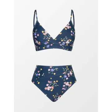 CUPSHE Bikini Sets for Women Two Piece Swimsuits High Waisted Twist Front Adjustable Spaghetti Straps V Neck Back, M