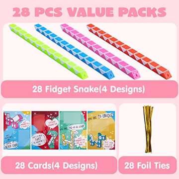 JOYIN 28 Packs Valentine's Day Cards with Snake Twist Toys for Kids, Snake Twist Puzzle Magic Stress Relief Fidget Toys with Cards for Valentine Classroom Exchange Prizes Party Favor