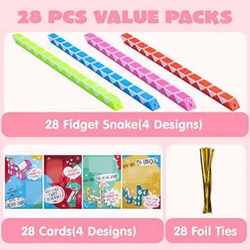 JOYIN 28 Packs Valentine's Day Cards with Snake Twist Toys for Kids, Snake Twist Puzzle Magic Stress Relief Fidget Toys with Cards for Valentine Classroom Exchange Prizes Party Favor