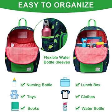 VASCHY Toddler Kids Backpack for Boys, Cute Lightweight Water Resistant Preschool Backpack for Children Kindergarten Bookbag Dinosaur