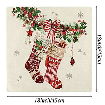 CDWERD Christmas Pillow Covers 18x18 Inches Set of 4 Vintage Christmas Decorations Throw Pillowcase Cotton Linen for Home Couch Decor