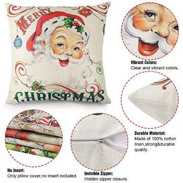 CDWERD Christmas Pillow Covers 18x18 Inches Set of 4 Vintage Christmas Decorations Throw Pillowcase Cotton Linen for Home Couch Decor