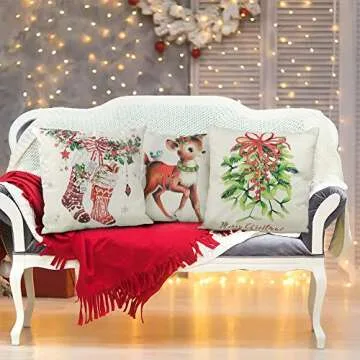 CDWERD Vintage Christmas Pillow Covers Set of 4