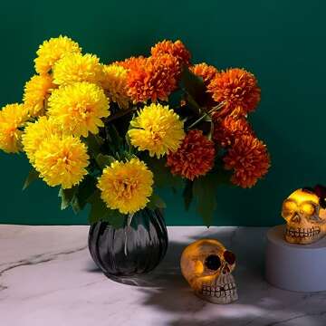 Artificial Marigold Flowers, 4 Pack 12 Inch Silk Marigold Flower Heads Bouquet for Day of The Dead D...