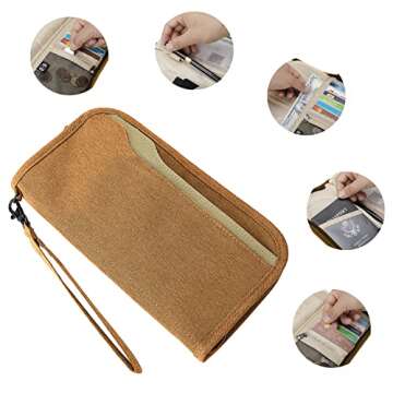 ZOPPEN Rfid Passport Holder Travel Wallet Family Documents Organizer Travel Accessories for 6 Passport, with Vaccine Card Slot Fits 4.3 X 3.5 inches Vaccine Card, #05 Khaki