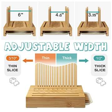 Bamboo Bread Slicer for Homemade Bread,Adjustable Width Bread Slicing Guides. Sturdy Wooden Bread Cu...