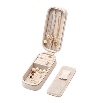 LOKHO Small Travel Home Use Jewelry Box Organizer Display Storage for Ring Earring Necklace (Pearl W...