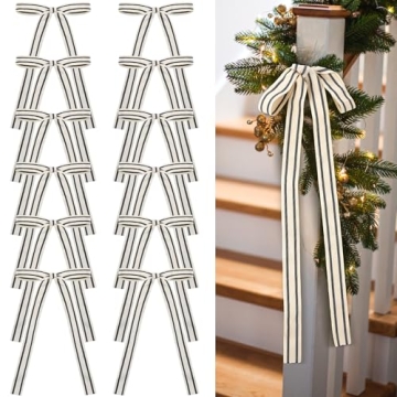 Glitinsel 12 Pcs Cotton Christmas Bows Decor for Holiday