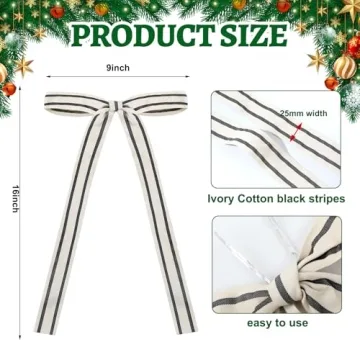 Glitinsel 12 Pcs Cotton Christmas Bows Decor for Holiday