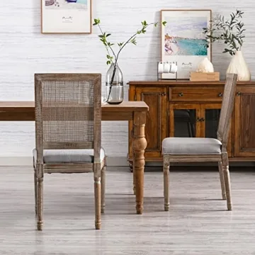 Guyou Farmhouse Dining Chairs Set of 2, Upholstered Dining Room Chairs with Rattan Back French Count...