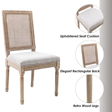 Guyou Farmhouse Dining Chairs Set of 2 with Rattan Back