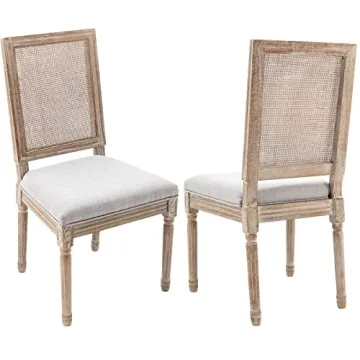 Guyou Farmhouse Dining Chairs Set of 2 with Rattan Back
