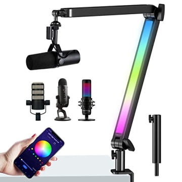 RGB Mic Boom Arm for Microphones - Sleek Design with Customizable RGB Lighting