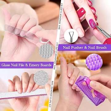 MORGLES Gel Nail Polish Remover Kit With Nail Clips, 300 Pcs Gel Polish Remover Wipes, 100/180 File, Cuticle Pusher, Nano Glass and Brush