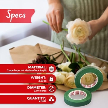 XFasten 1/2-Inch Wide Dark Green Floral Tapes - 2-Pack