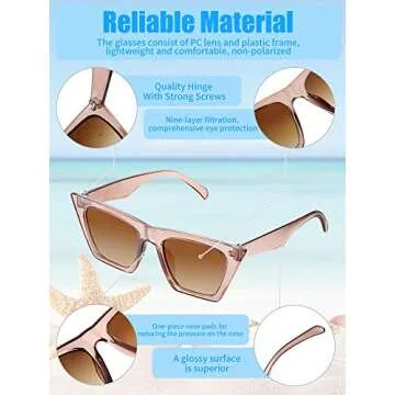 Frienda 3 Pairs Vintage Square Cat Eye Sunglasses Unisex Small Trendy Cateye Sunglasses