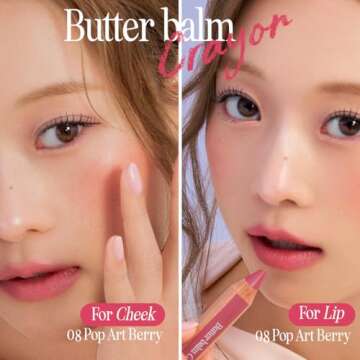 CLIO Butter Balm Crayon, 2-in-1 Lip and Cheek Tint, Buildable Lightweight Cream Blush, Crayon Lipsti...